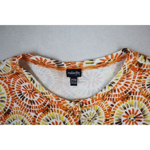RAFAELLA - WOMEN'S ORANGE PRINT 3/4 SLEEVE STRETCH KNIT CARDIGAN SWEATER - PM - Picture 4 of 7